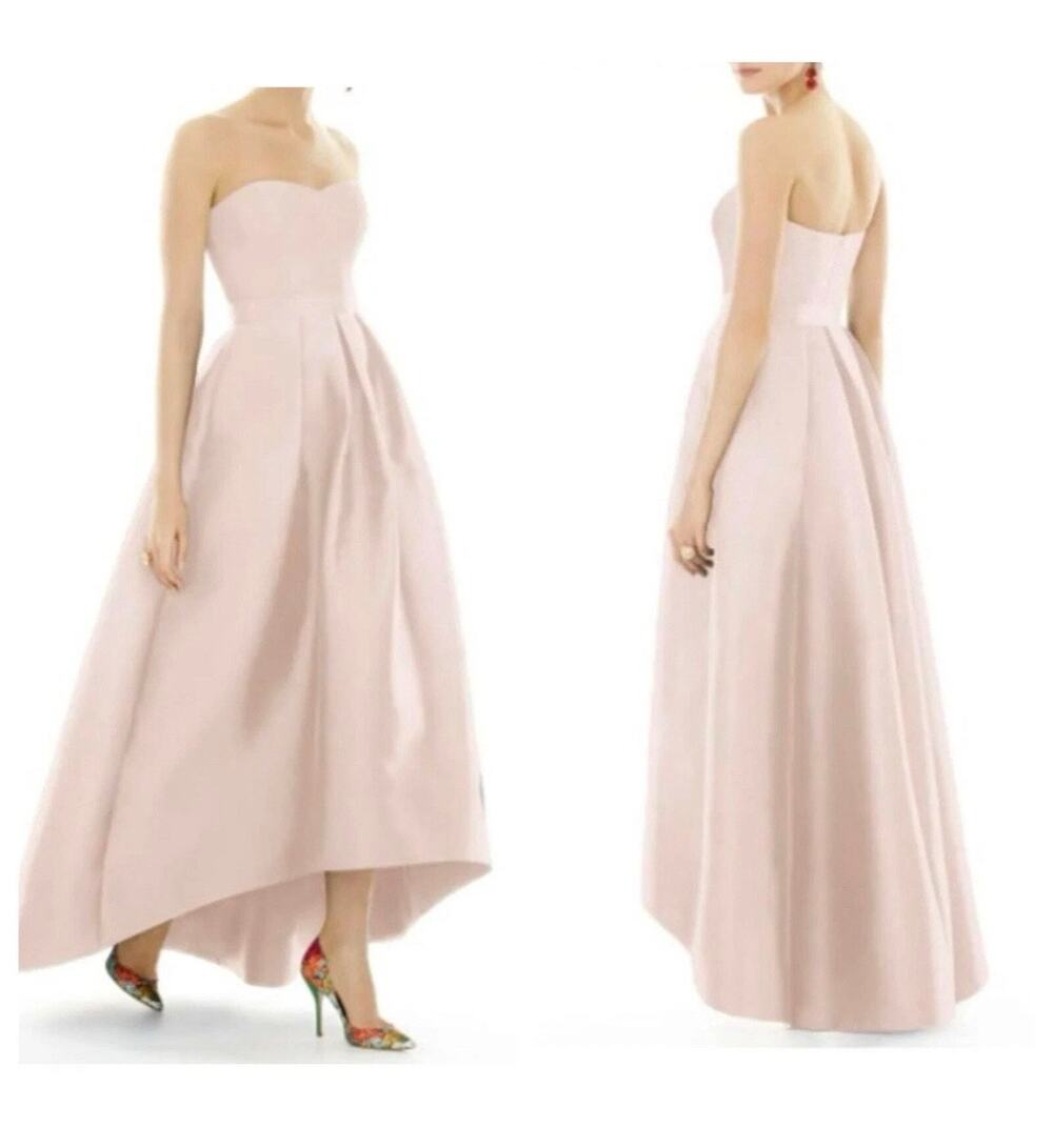 Alfred Sung Strapless Satin High Low A-Line Prom Formal Dress with Pockets 16